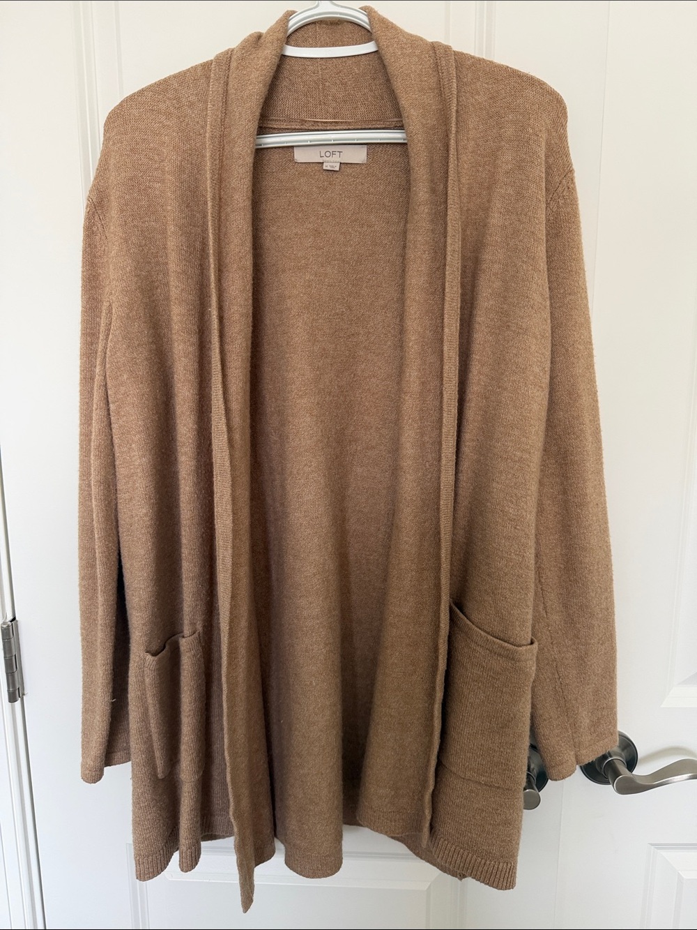 LOFT Tan Open-Front Pocket Cardigan